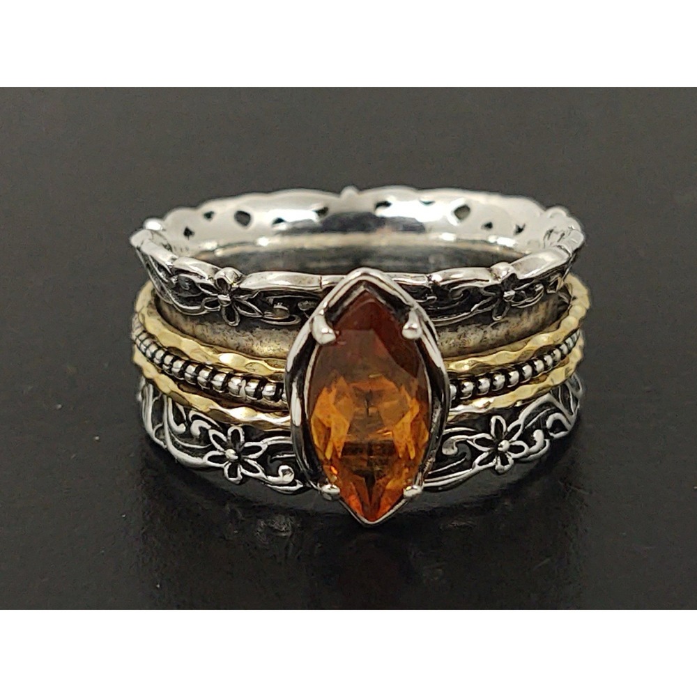 PAZ Sterling Silver Citrine Spinner Ring 925 Gold Accent Size 10.5
